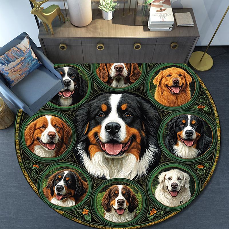 Berner Sennenhund Runder Teppich, Teppich für Wohnzimmer Schlafzimmer Sofa Spielzimmer Dekor, Rutschfeste Fußmatte