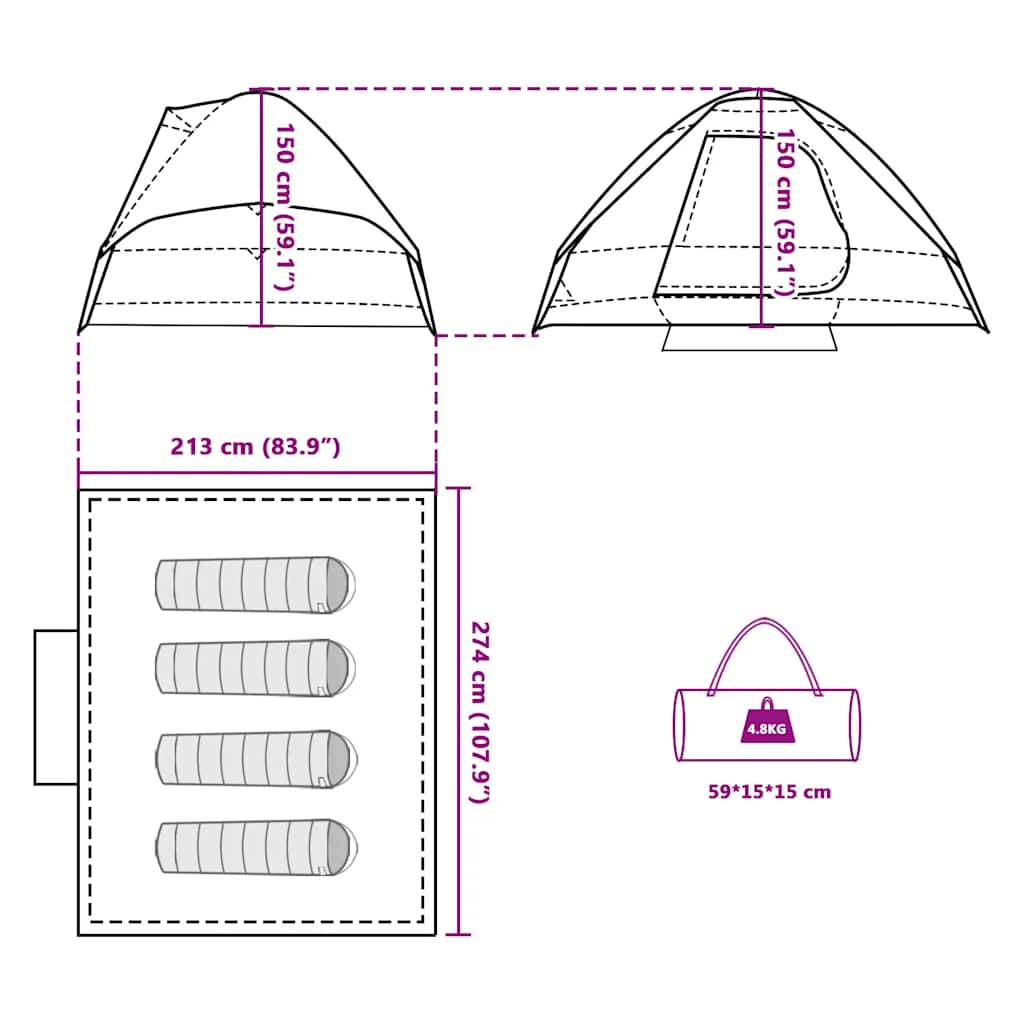 Dome Camping Tent for 4 Persons White & Dark Waterproof