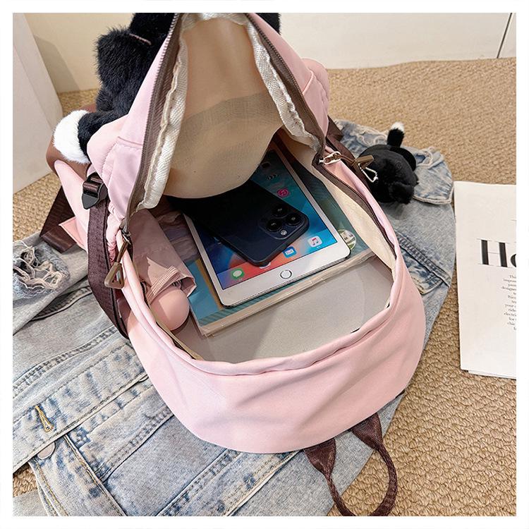 Cute Kitten Color-Block Cartoon Plush Schoolbag - Large Capacity Backpack for Female College Students