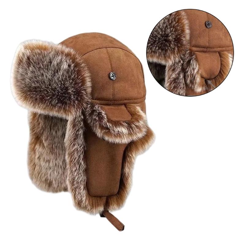 Furry Trapper Hat with Ear Flaps Windproof Winter Hunting Hat Furry Lined Winter Earflaps Hat Cycling Hat for Men Women