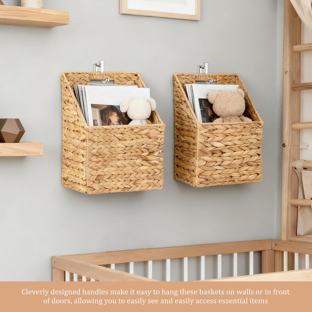 2 Stück Hängender gewebter Aufbewahrungskorb Handgewebter hängender Imitat-Rattan-gewebter Aufbewahrungsorganizer mit Griff für Badezimmer Küche
