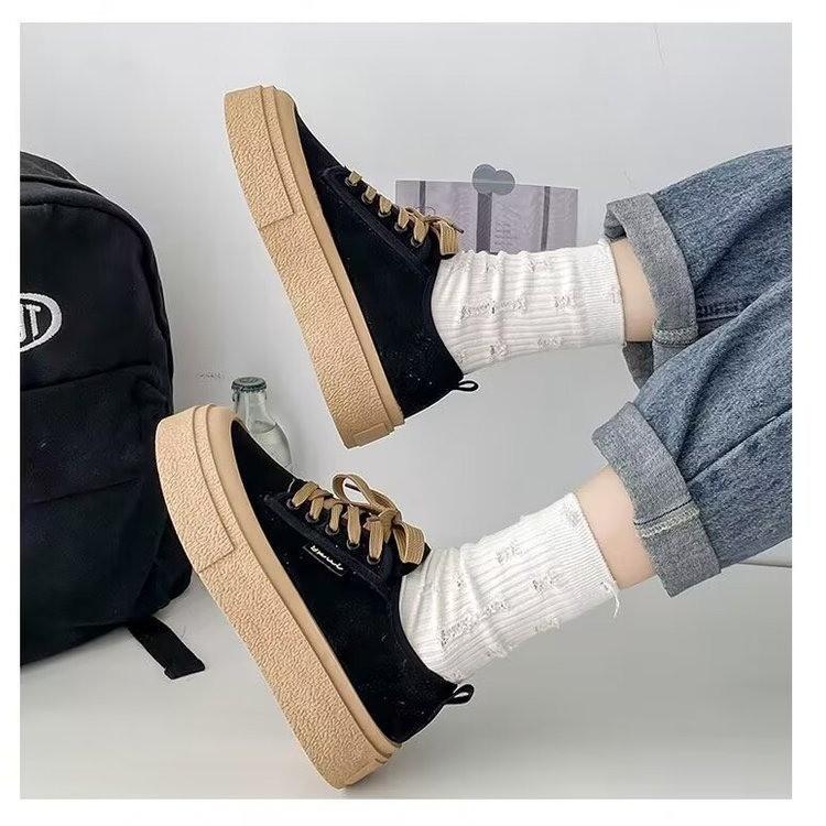 Women's Soft Bottom Slip-On Sneakers Platform Spring Autumn New Versatile Student Rubber Shoes Grid Lining Flat Vulcanized Shoes
