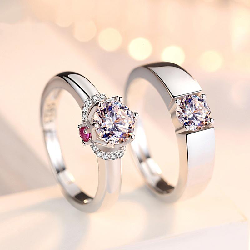 2Pcs/sets Geometric Love Heart Zircon Rings Paired Rings for Couple Promise Matching Wedding Ring Set Senior Designer Jewelry