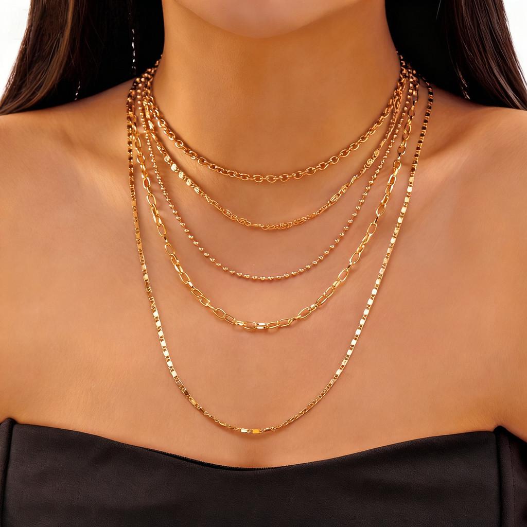 Geometric Multilayer Necklace Set For Women And Men With Copper Material And Stylish Design