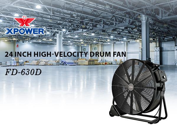 XPOWER FD-630D High Velocity Industrial 24" Portable Floor Drum Fan Factory Shop
