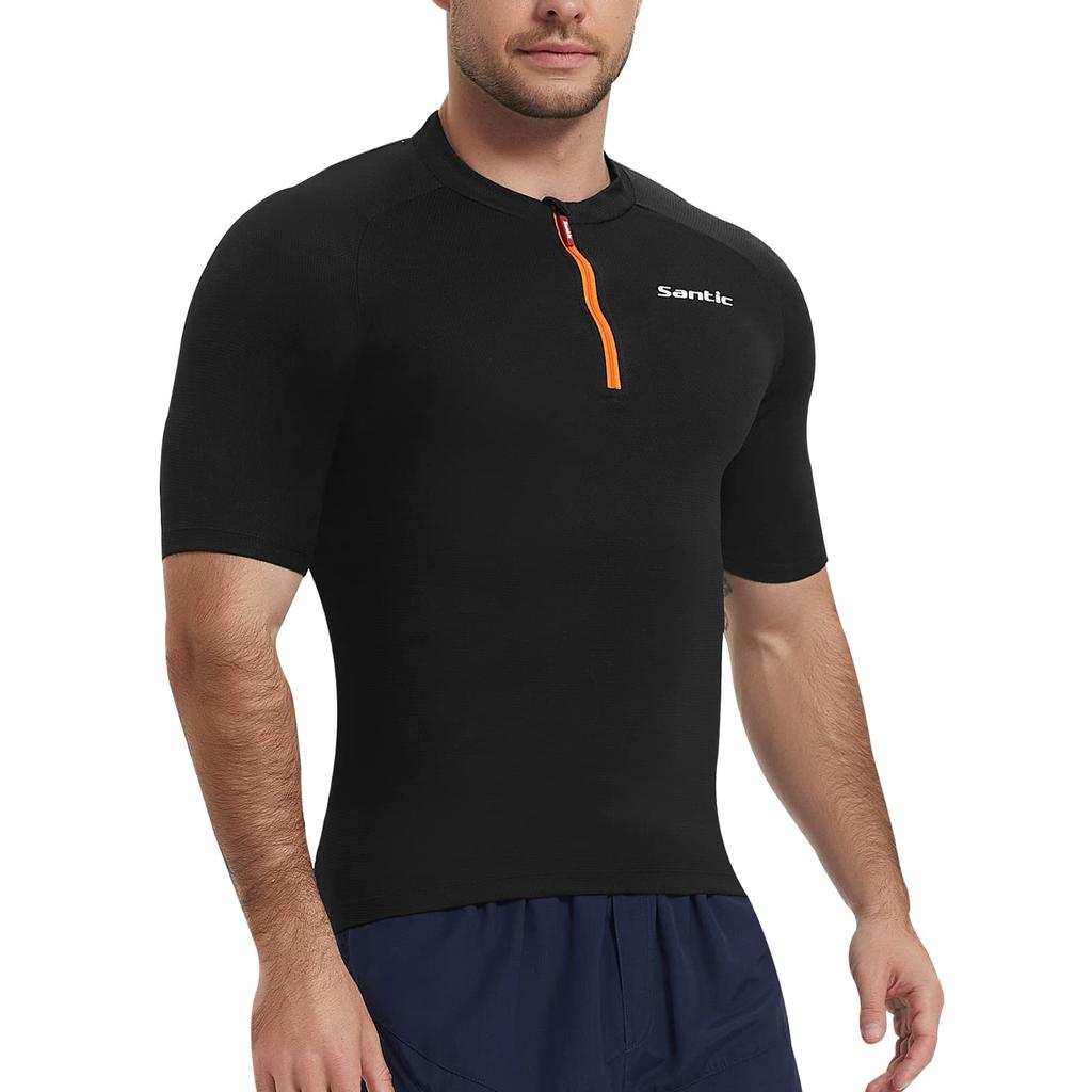 Santic Herren Kurzarm-Radtrikot mit halbem Reißverschluss, Sommer-Radbekleidung, Hohe Elastizität, Atmungsaktiv, Schweißableitend und Schnelltrocknend