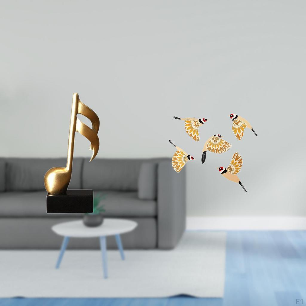 Creative Resin Music Note Sculpture And Wooden Bird Wall Art Figurine Tabletop Centerpiece Ornament