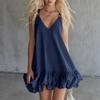 Elegant Ruffled Hem Splicing Party Dress V-neck Sleeveless Fashion Summer A-line Dress Loose Sweet Women's Casual Solid Color Mini Camisole Dresses