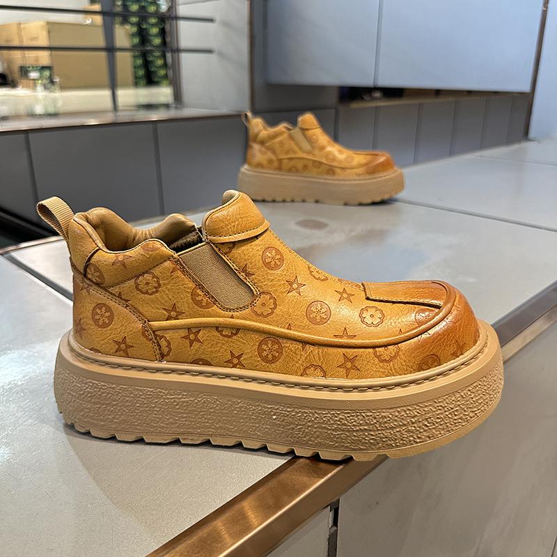 Retro Print Men's Slip-On oes Warm Cotton Fce Convenient One-Touch Winter Boots Low Top Casual oes Rubber Sole