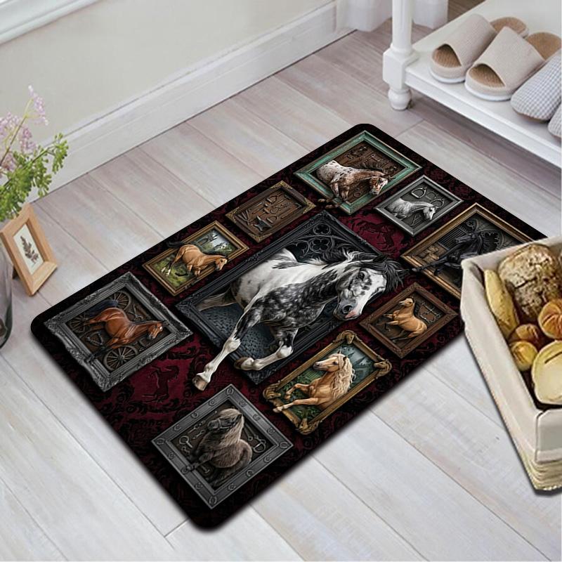 Horse Art Gallery Pattern Rug Floor Mat for Living Room or Bedroom Soft and Comfortable Carpet a Gift for Birthday and Holiday.