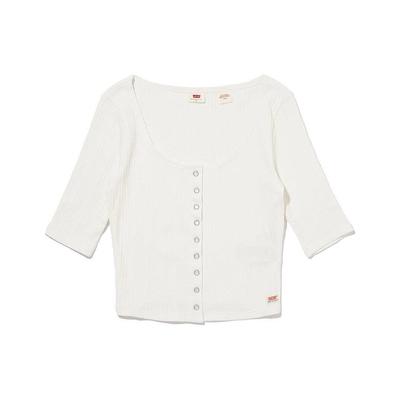 Levis Gładki Okrągły Dekolt Krótki Rękaw Dzianinowy Kardigan Damski Kardigany Biały A4769-0001