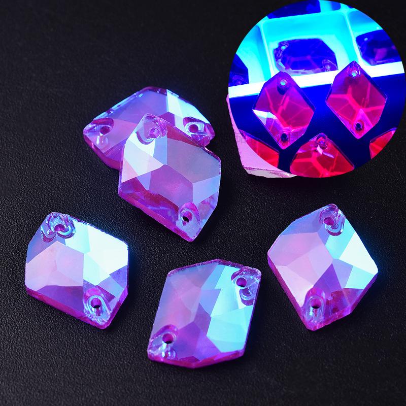 Glass Dark Purple Fluorescent Hand Sewn Drill, Special-Shaped Horse Eye Water Drop Neon Flat Bottom Hand Sewn Stone Diy Jewelry, Luggage Accessories