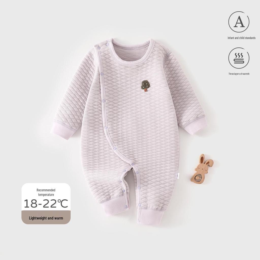 Class A Long-Sleeved Baby Romper for Spring and Autumn - Warm Oblique Placket Infant Jumpsuit