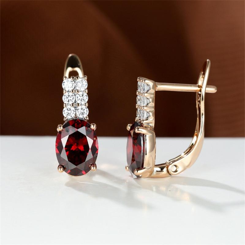 Oval amethyst zircon plated champagne gold ear buckle wedding earrings for women
