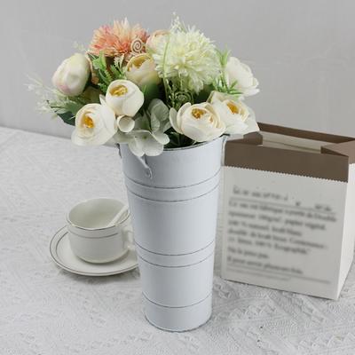 Set 3 buc. Artă Fier Stil Retro Găleată Aranjare Flori și Două Buchete Simulate pentru Birou Dormitor Balcon Set Vaze