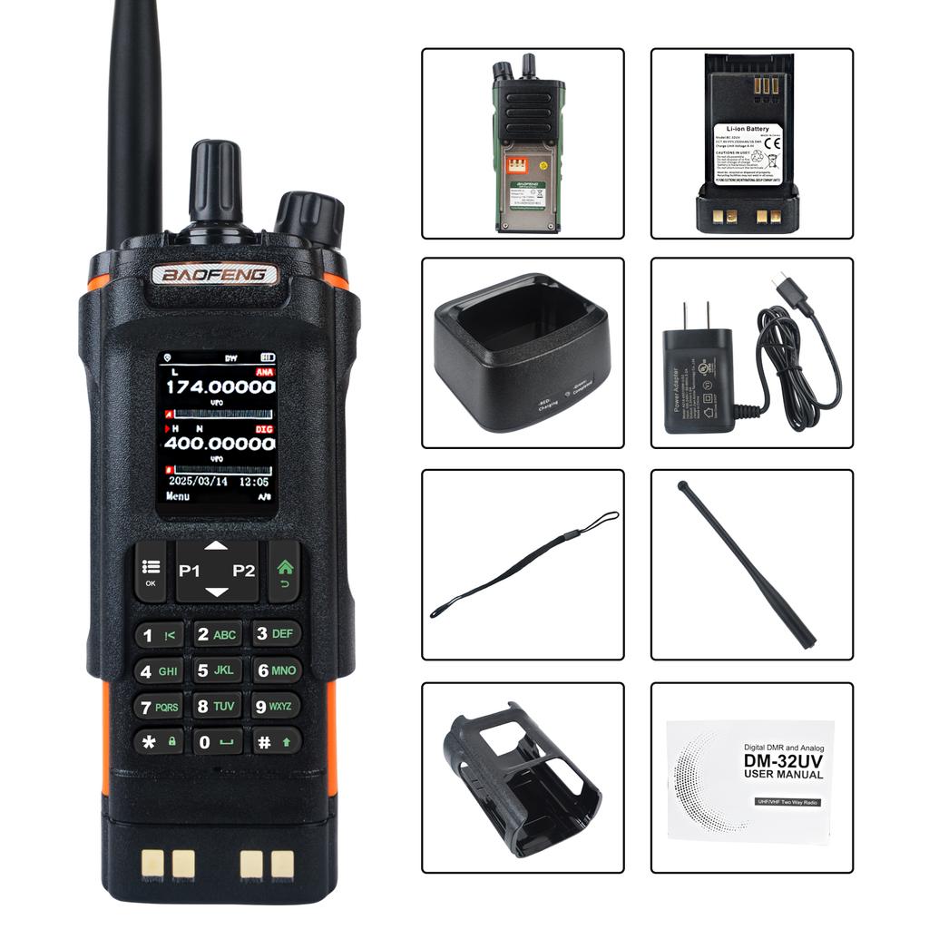 Baofeng DM-32 GPS DMR DIgital APRS Walkie Talkie AES256 Encryption 8W Air Band FM 2M 70CM GMRS Dual Band Radio DM-32UV