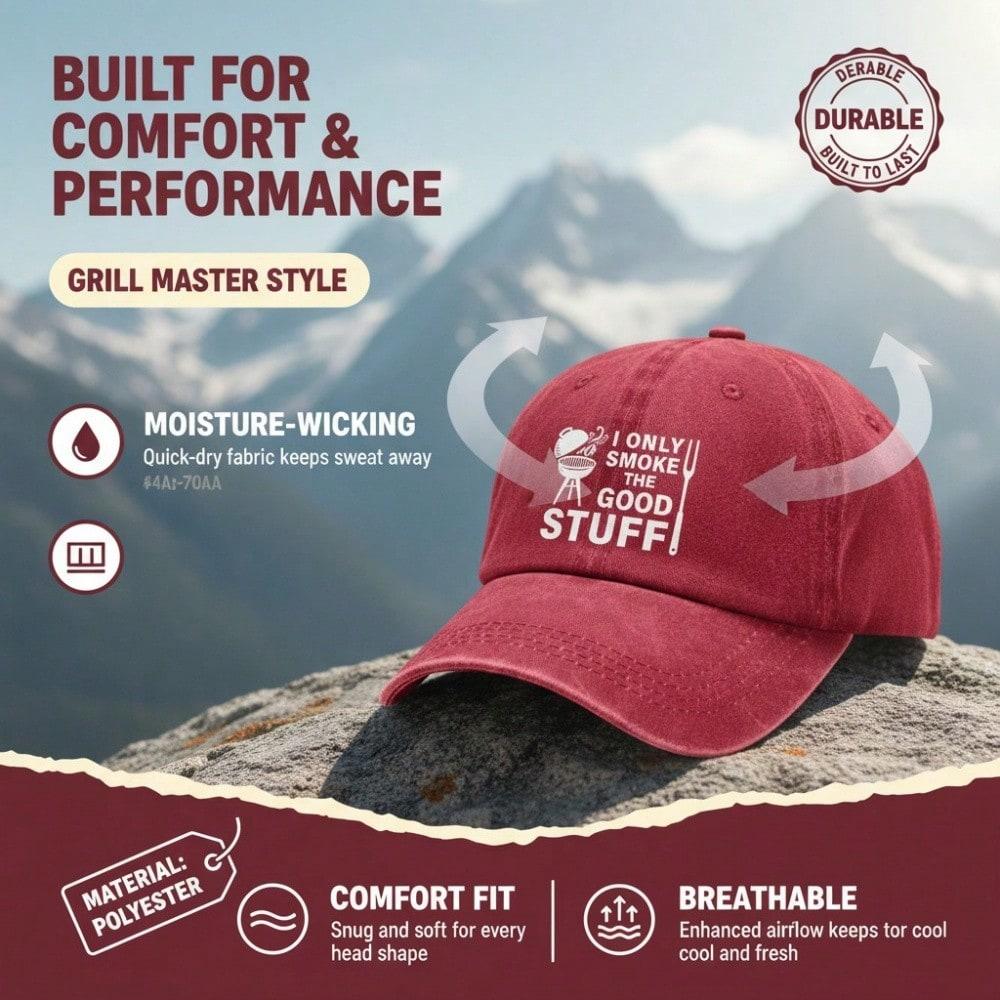 Grill Master Baseball Cap - I Only Smoke The Good Stuff Print Adjustable Unisex Polyester Casual Outdoor Sports Hat For Bbq Lovers Dads Gift
