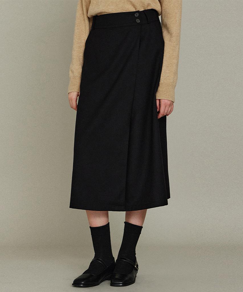 Itove Seoul Wool Button Wrap Skirt Bk