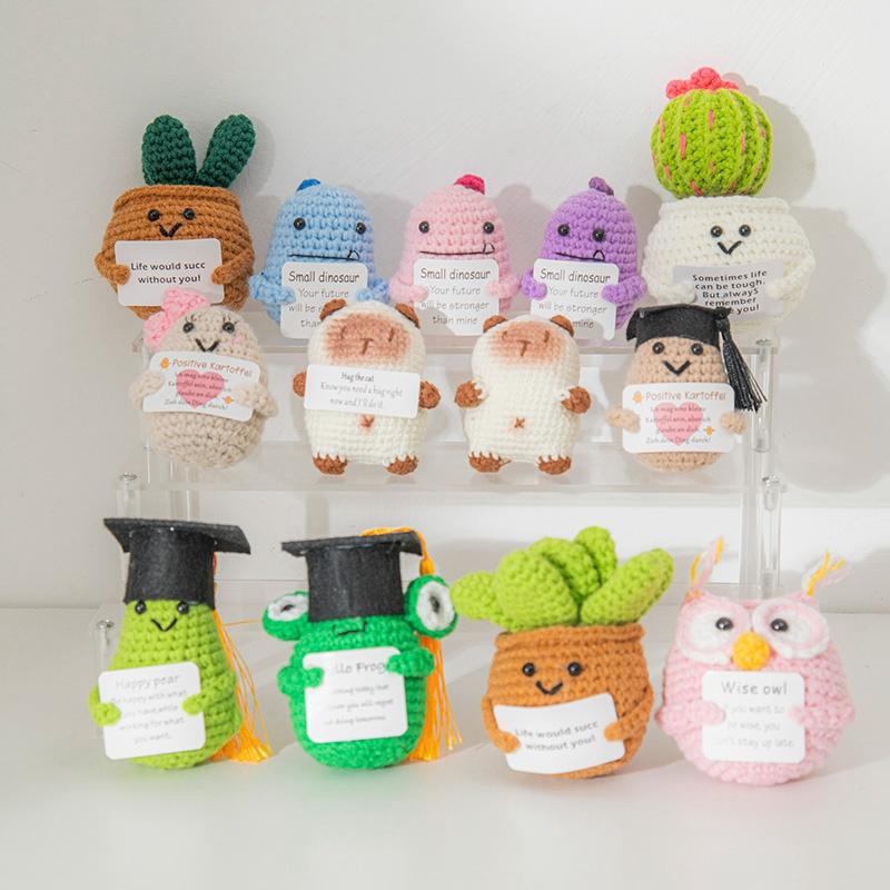 Positive Vegetable Crochet Fruit Doll Desk Accessories Handmade Table Decor Positive Poo Funny Gift for Kids Home Desktop Decor