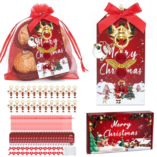 24 Christmas Angel Keychain Party Favors Set Red Organza Bag Gift Box Xmas Decorations Supplies Gift Tree Pendant Decoration