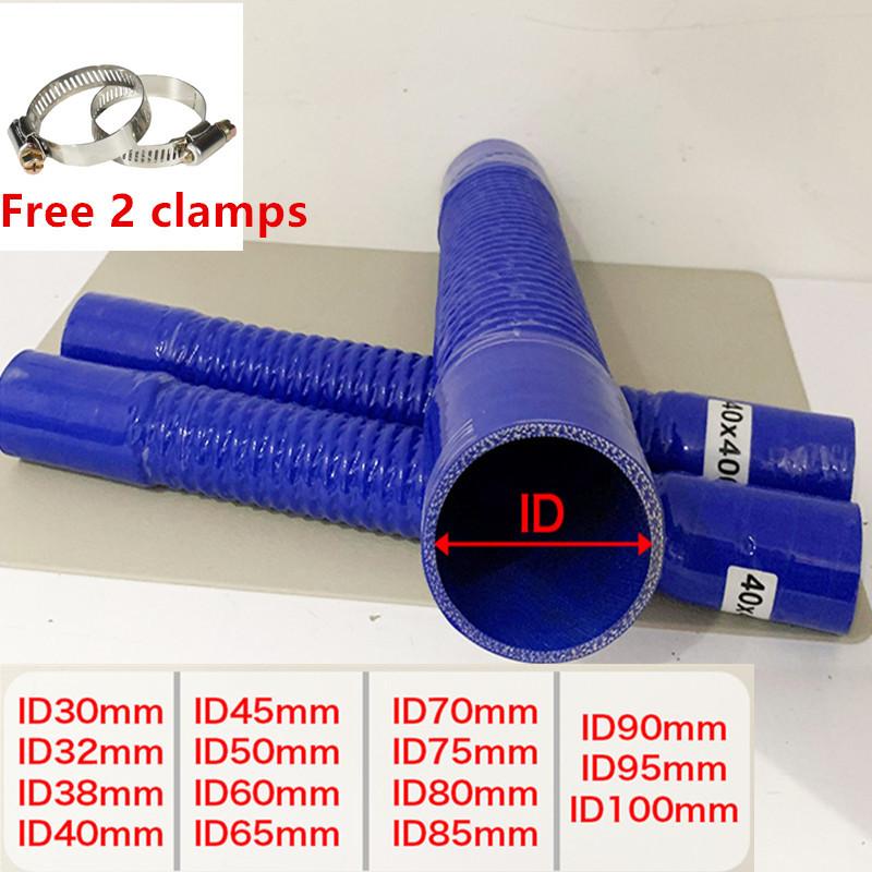 Lenght 400mm Blue SiliconeSteel Wire Corrugated Hose High Temperature Resistant Air Filter Pipe, Turbocharger Intake Pipe