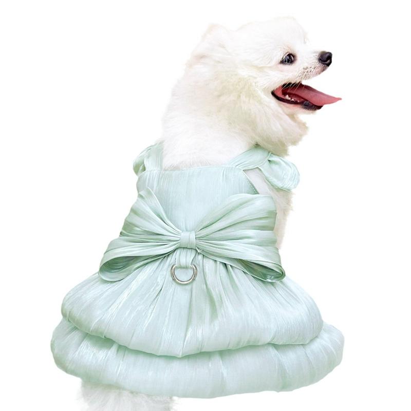 Pet Dog Gown Wedding Dress Solid Color Bow Dress