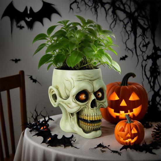 Koponya Virágcserép Gyanta Emberi Koponya Ültető Halloween Édességtál Gótikus Növénycserép Szukkulensekhez Otthoni Irodai Asztaldísz