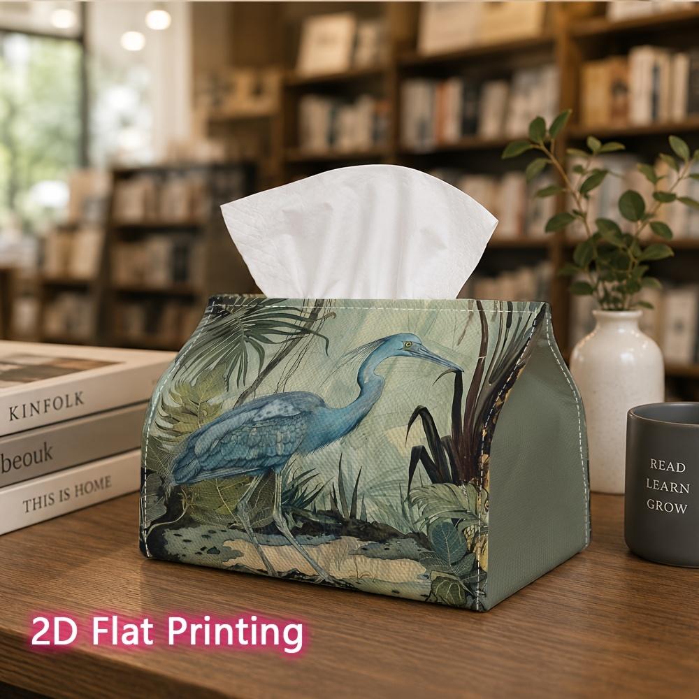 1pc, 2d Flat Printing, Tissue Box Blue Heron Pattern In the Jungle Napkin Dispenser, Suitable for Home, Car, and Outdoor Gatheringsr, Tissue Decoratio
