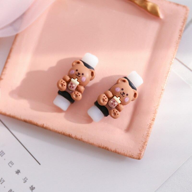 2Pcs Charger Cable Winder Protector White Bear Cartoon Saver Data Line Protective Case Earphone Cord Sleeve Cover Wire Organizer