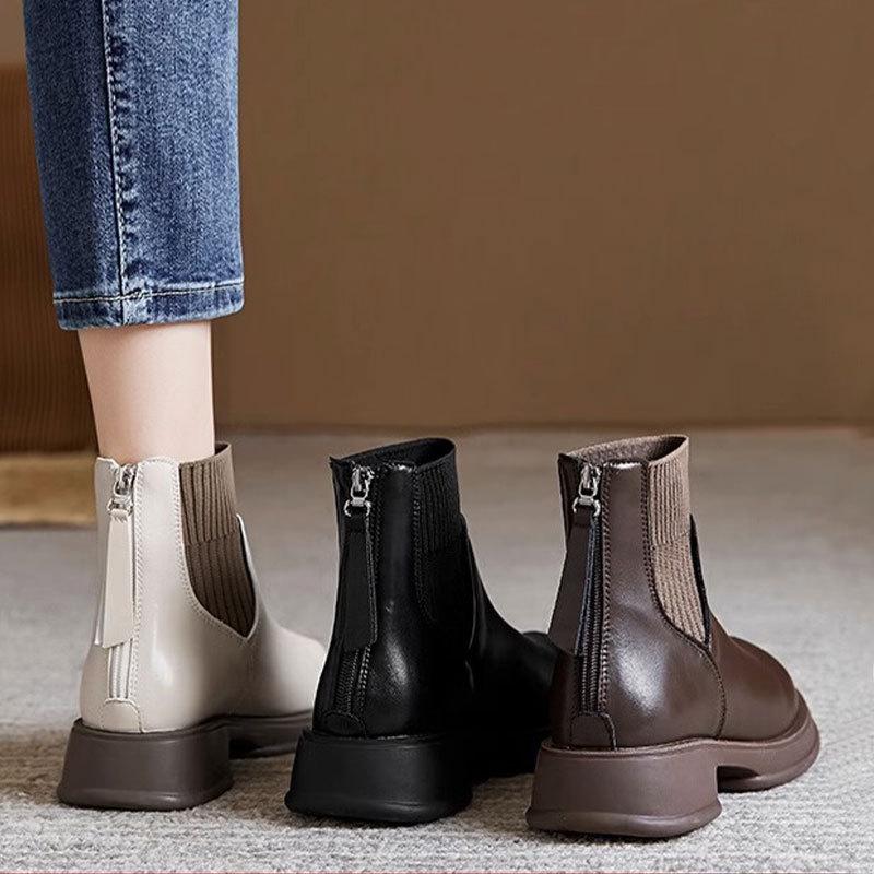British style thick soled sock boots with back zipper Martin boots, women's autumn and winter new style stylish Chelsea short boots