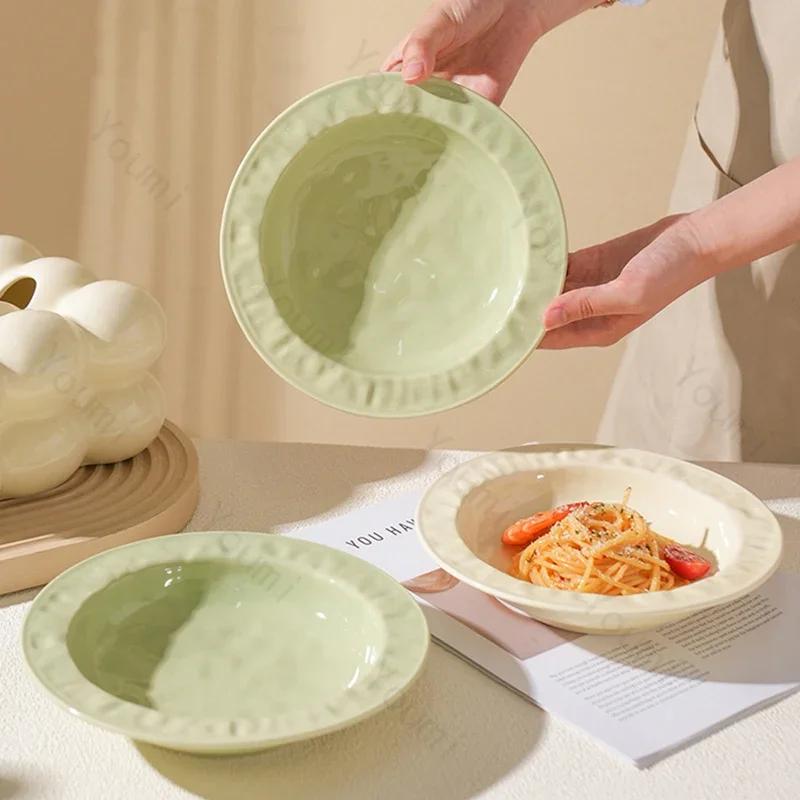 High End Circular Ceramic Plates Luxury Restaurant Salad Dessert Plate Delicious Dishes Pasta Dining Plate Exquisite Tableware