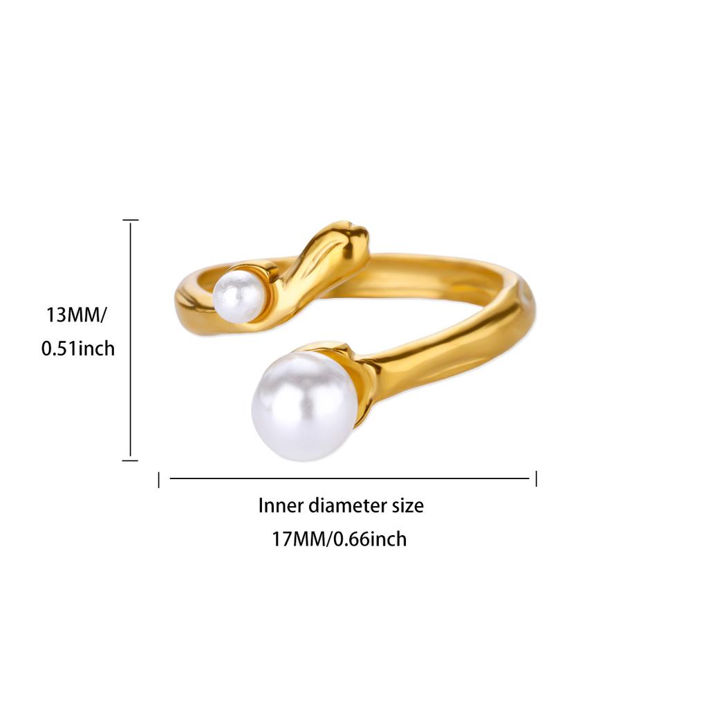 Elegant Cute Imitation Pearl Rings for Women Stainless Steel Opening Gold Color Finger Ring New Trend Aesthetic Jewelry Gifts