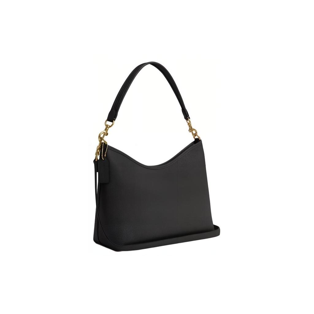Coach Laurel 31 Logo Reißverschluss Kieselsteinleder Tragetasche Crossbody Umhängetasche Große Damen Taschen Gold Schwarz CR148-IMBLK