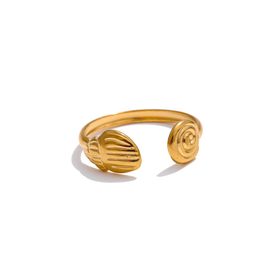 

Yhpup Adjustable Ocean Seashell Conch Fish Pattern Open Ring Wholesale 18K Golden Plated Stainless Steel Personalized Jewelry resizable