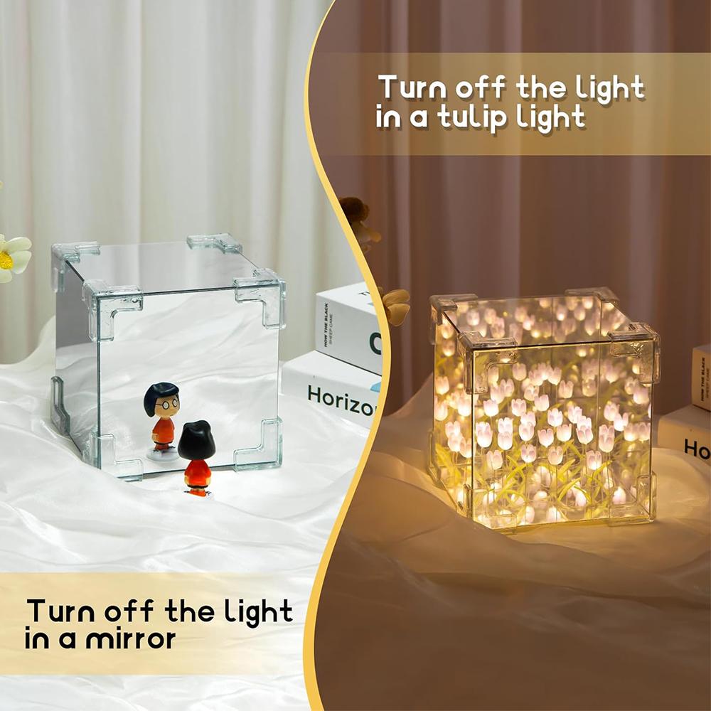 Tulip Night Light Handmade DIY Led Decorative Nights Lamp and Mirror 2 In 1
