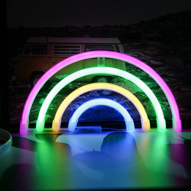 Rainbow Neon Signs with Base,LED Light, Atmosphere Lighting for Wall,Night Lamp,for Christmas,Winter,Birthday,Party,Home Decor