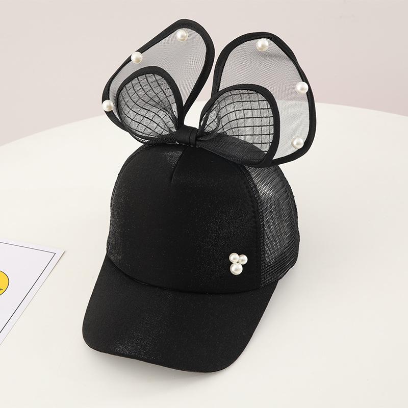 Children Big Bow cartoon Baseball Cap Cute Girls Pearl Snapback caps Sun Caps Mesh Rabbit Ear UV Protection Summer Hats boy