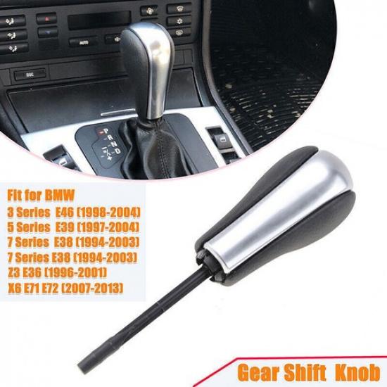Leather Silver Automatic Gear Shift Knob Fits BMW E60 E46 E39 E36 3 5 7 Series