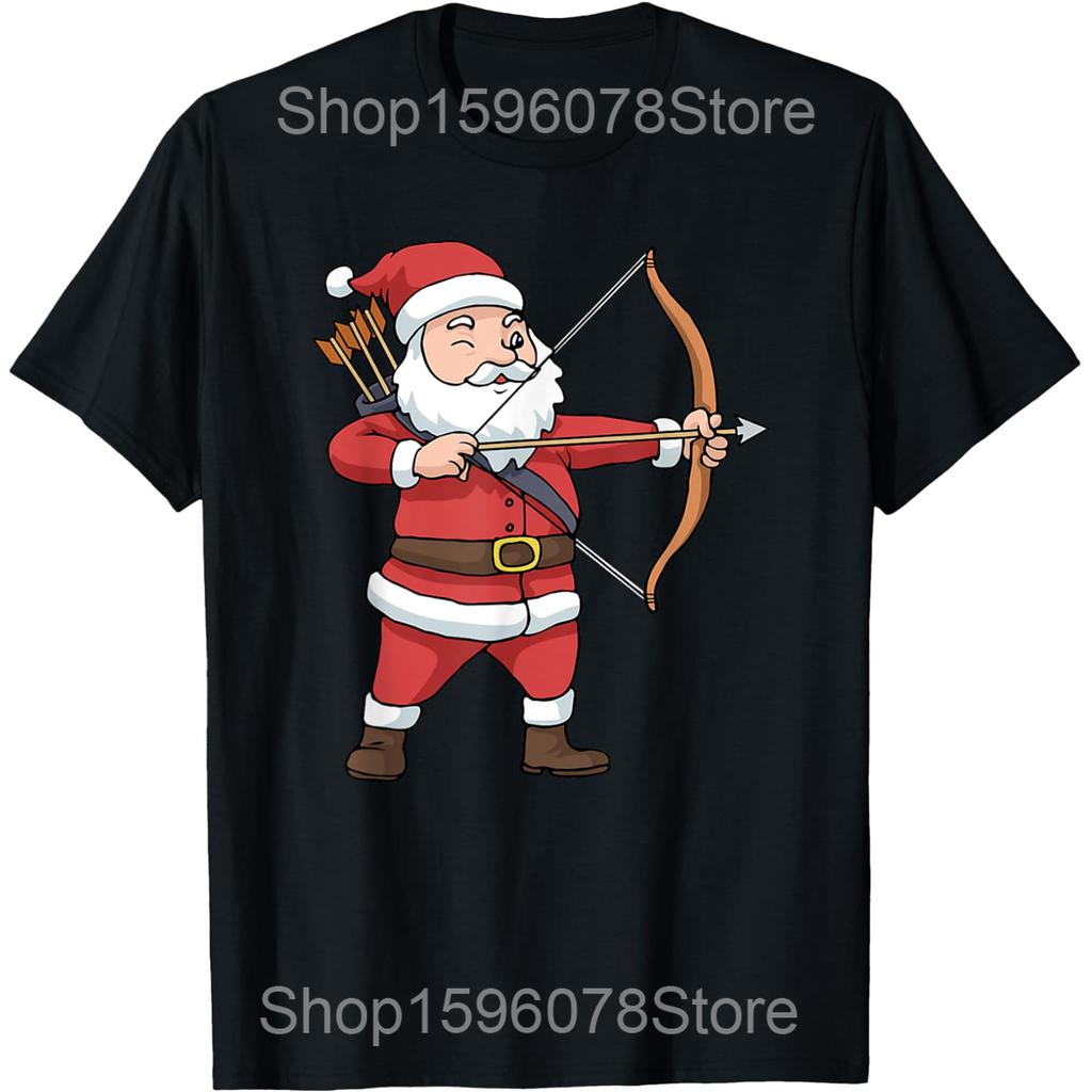 Funny Xmas Bow Santa Archery Christmas T Shirts Men Women Cotton Humor Streetwear Tee Shirt Short Sleeve Unisex Loose Clothing