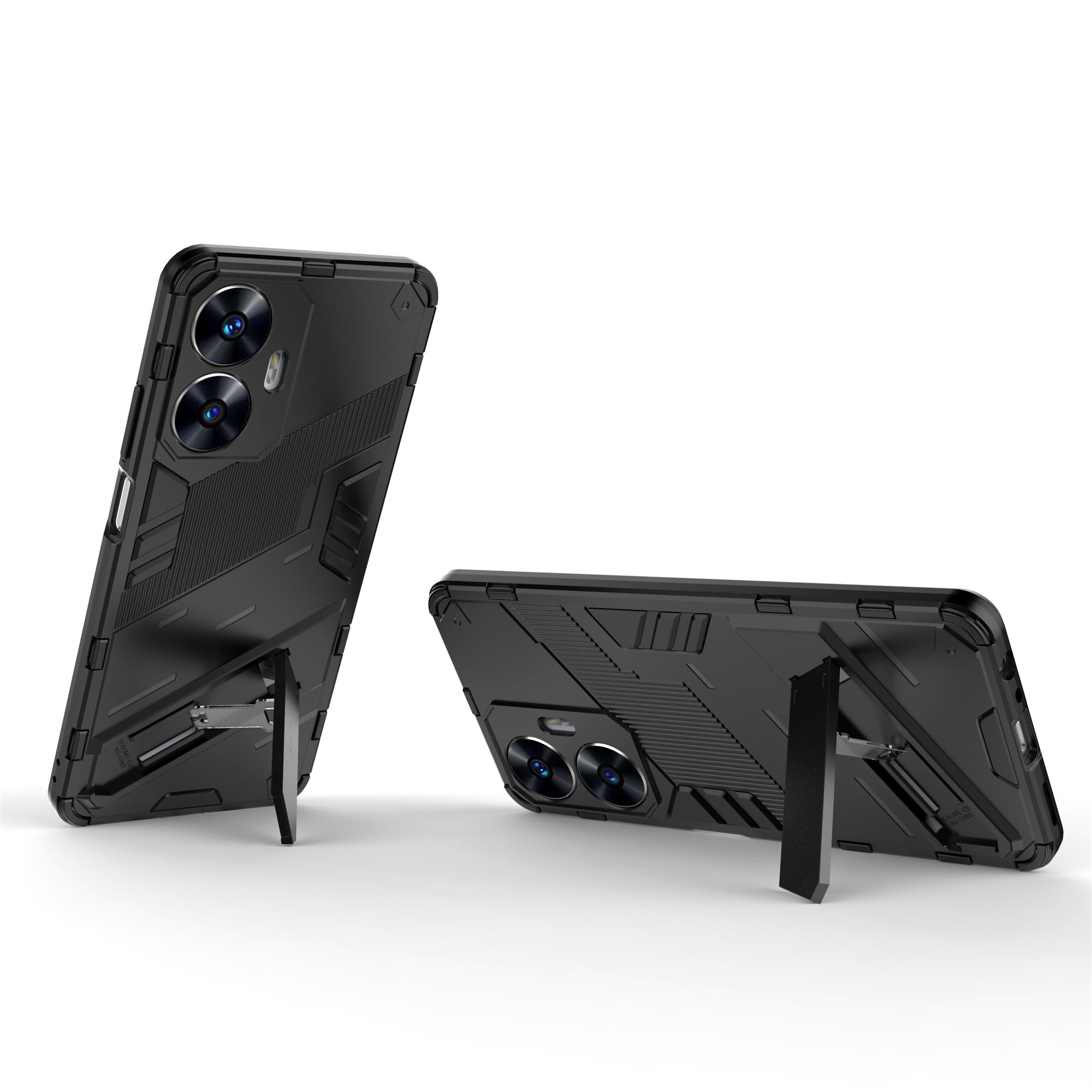 

For Realme C55 4G Kickstand Phone Case Anti-Scratch PC+TPU Protective Cover Black