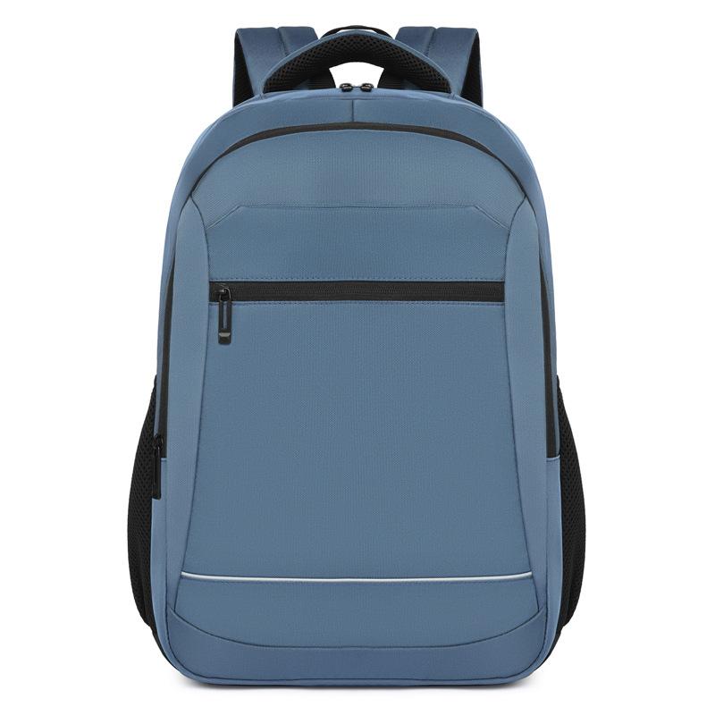 Men's Simple Solid Color Commuter Backpack Computer Bag with Reflective Strip Leisure Business Travel Backpack