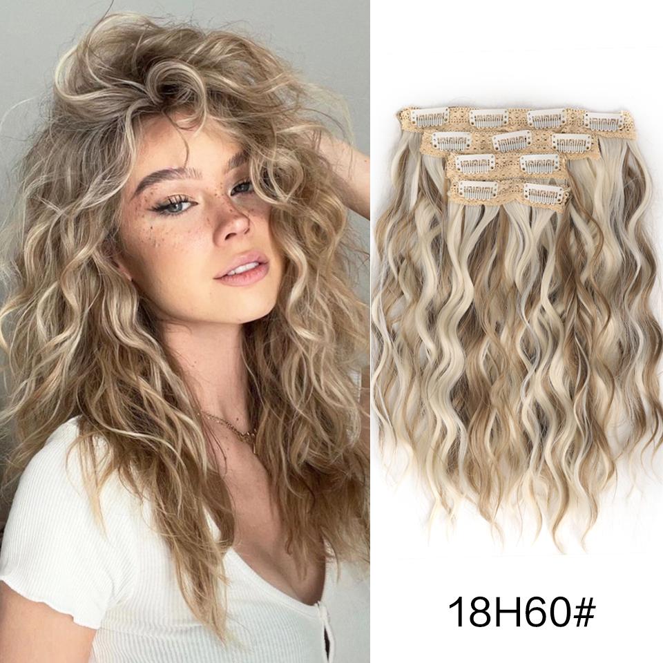 

Накладные волосы на заколках 4 шт. на всю голову длиной 12 дюймов, кудрявые, волнистые, из синтетических волос, натуральные волнистые для женщин, девушек, для волос