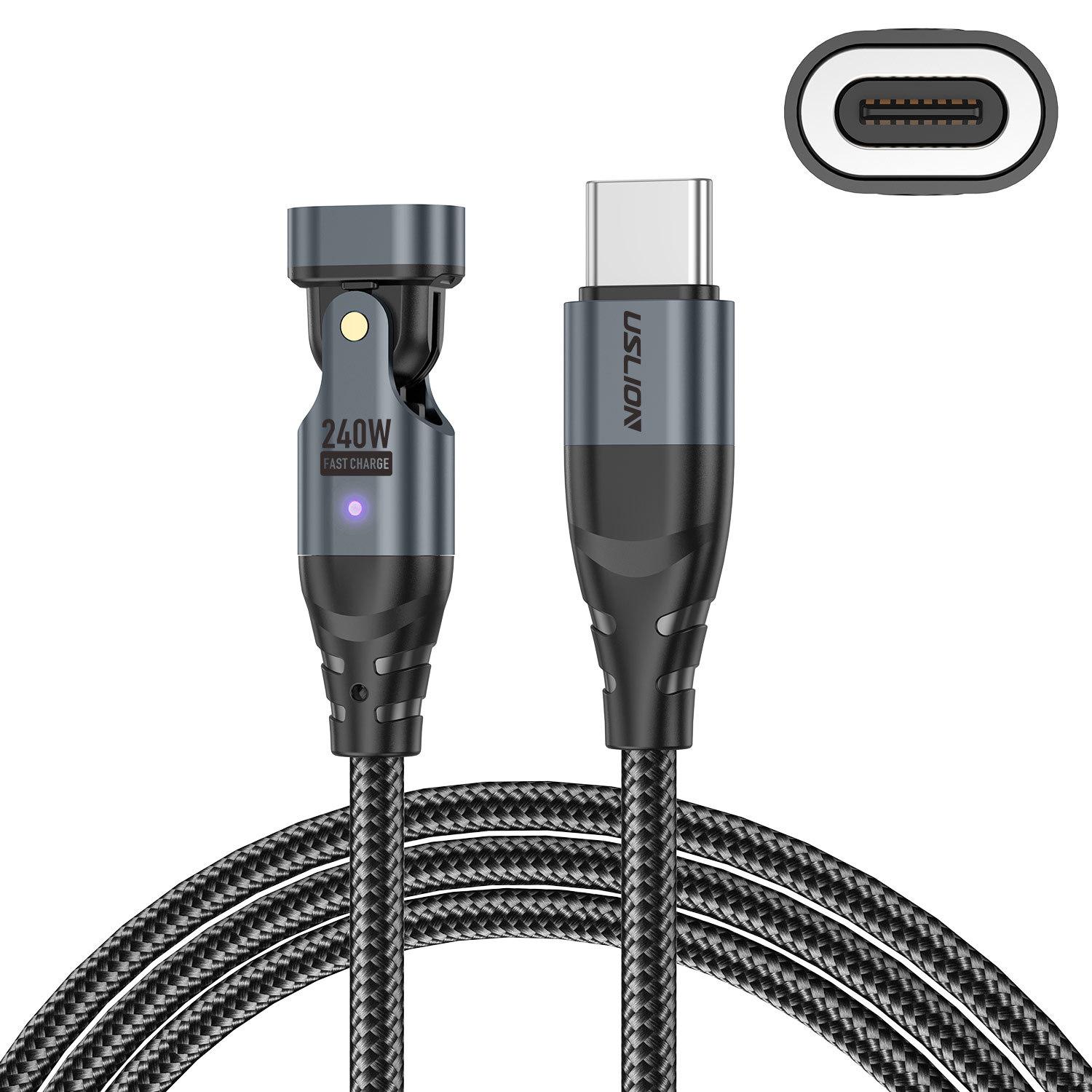 

Магнітний кабель швидкої зарядки USLION 240 Вт з USB-C на C для ноутбуків та мобільних телефонів 240W black cable (without magnetic head)