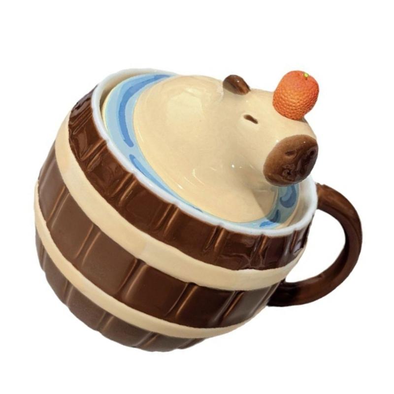 Ceramic Mug Cute Capybara Water Bucket Shape Cup Porcelain Coffee Cups Dringking Cup with Handle & Lid Christmas Gift