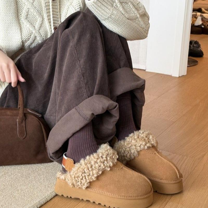 thick-soled fluffy snow boots women's velvet cotton shoes, low-top shoes in autumn and winter, thickened bread shoes to keep warm