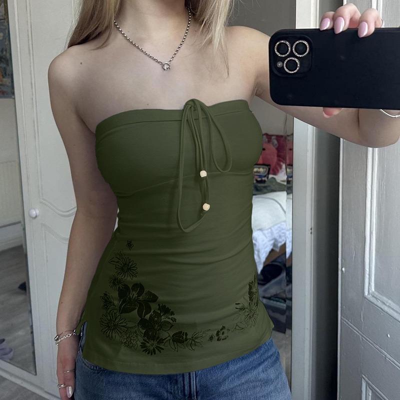 VAYLA Causal Holiday Style Women Straps Tops Backless Bow Lace Up Slim Flower Prints Fashion Trendy Blouses