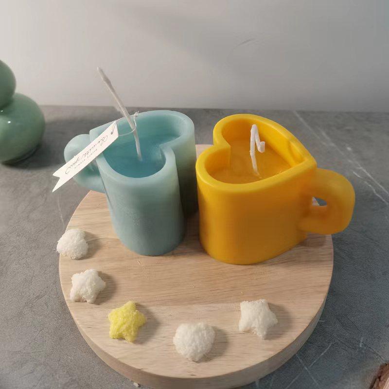 Love Mug Silicone Candle Mold 3D Heart-shaped Crafts Resin Plaster Cement Mold Handmade Soap Chocolate Cake Baking Tool DIY Gift