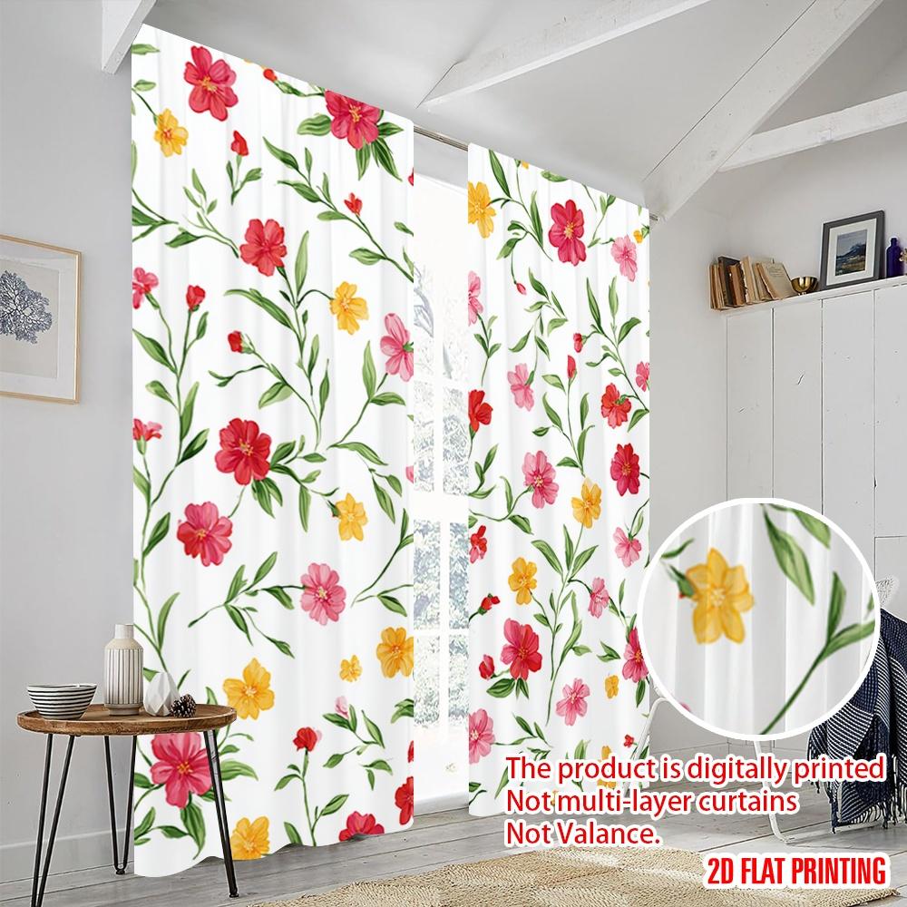 2pcs,2D plane printing Curtain Popular Colorful Floral Blooms 100% Polyester (without rod) Art Deco Festive Perfect for Living