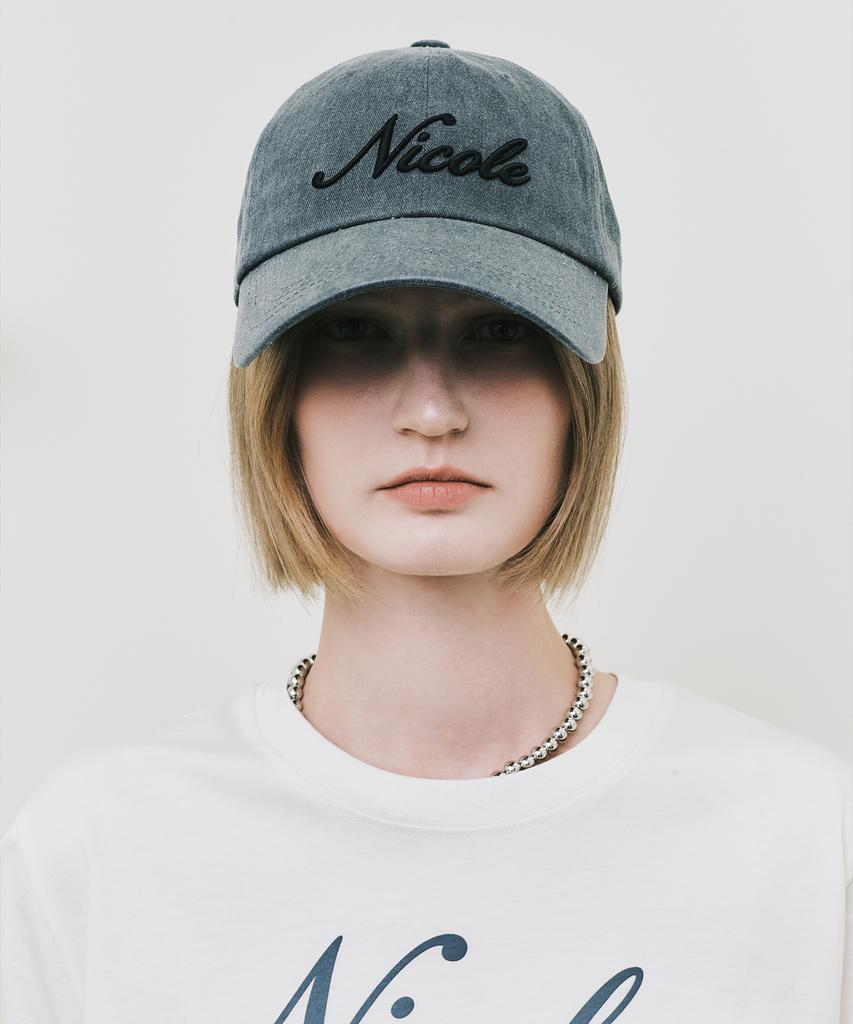 Nigaennikol Nicole Lettering Ball Cap_Denim Charcoal