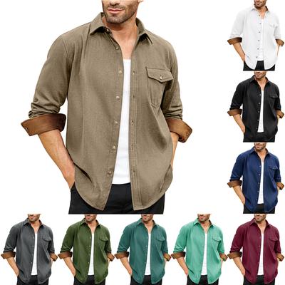 Men's Solid-color Casual And Fashionable Long-sleeved Lapel Workwear Button-down Shirt